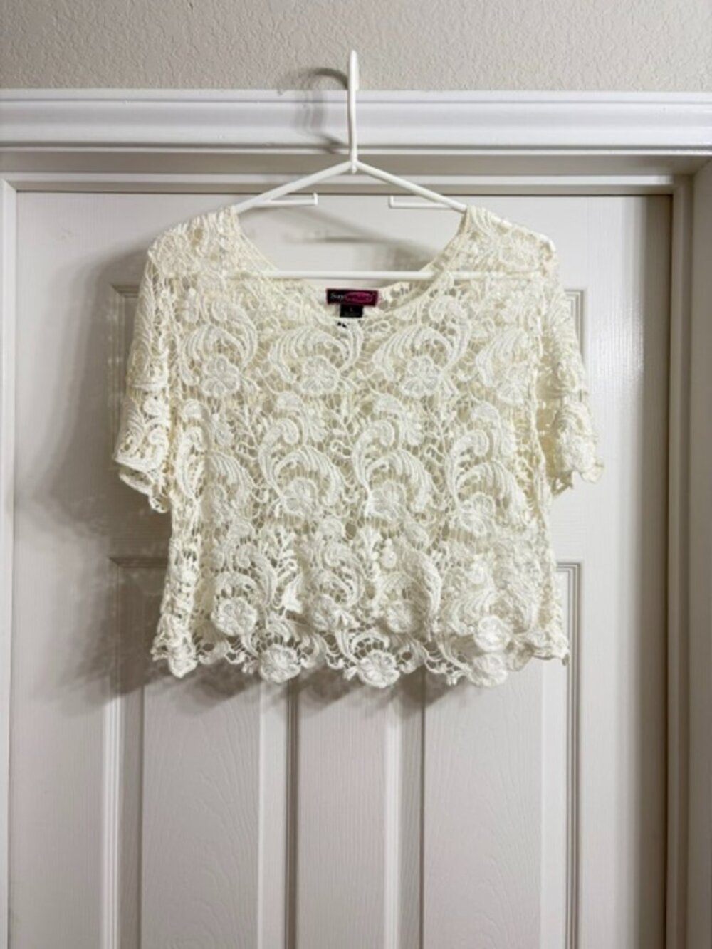 Say What? Brand Women's White Crocheted Top, Size Large